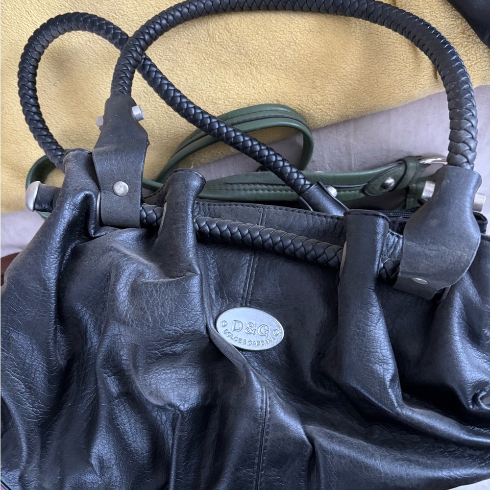 D&G Black Shoulder Bag with Braided Handles and Silver Hardware